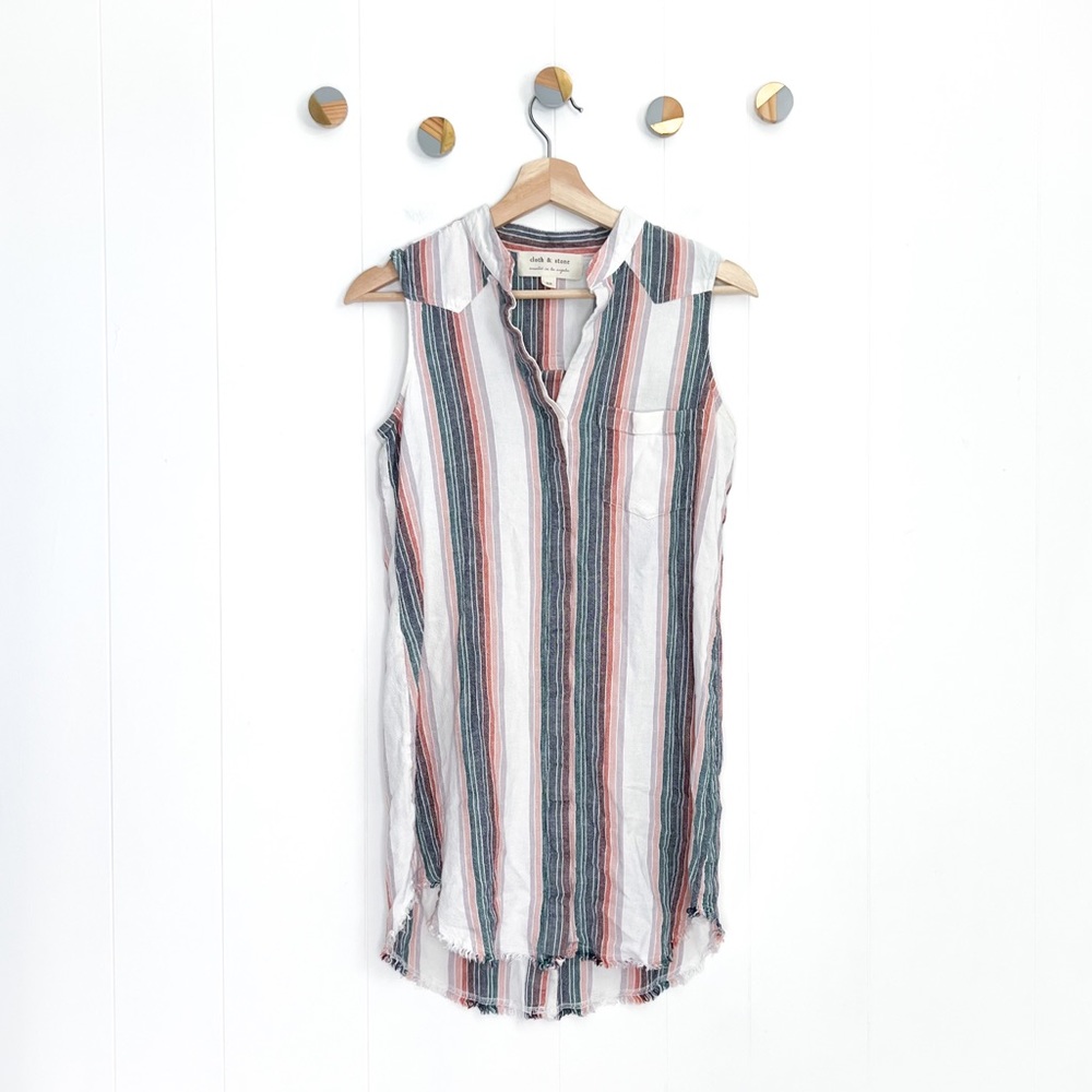 Cloth & Stone Rainbow Stripe Shirt Dress Tunic